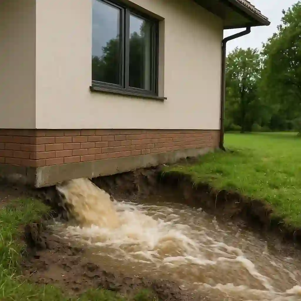 Samowypływ dla wiertaczy mówi: Samowypływ ze studni głębinowej podmywający fundamenty domu jednorodzinnego.